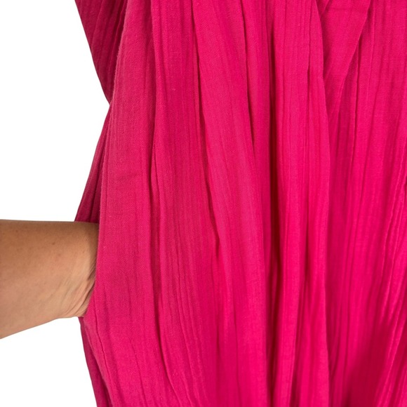 Mara Hoffman Women's Dress XXS Hot Pink 3/4 Sleeve V Neck Midi Pleated Pockets - Picture 5 of 9